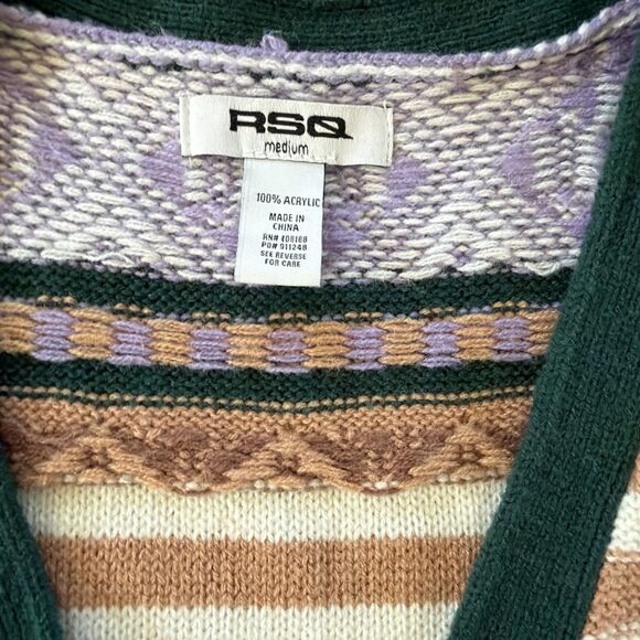 RSQ Tilly's Fair Isle Button Front Sweater Vest M Geometric Cottagecore Indie - Picture 5 of 9